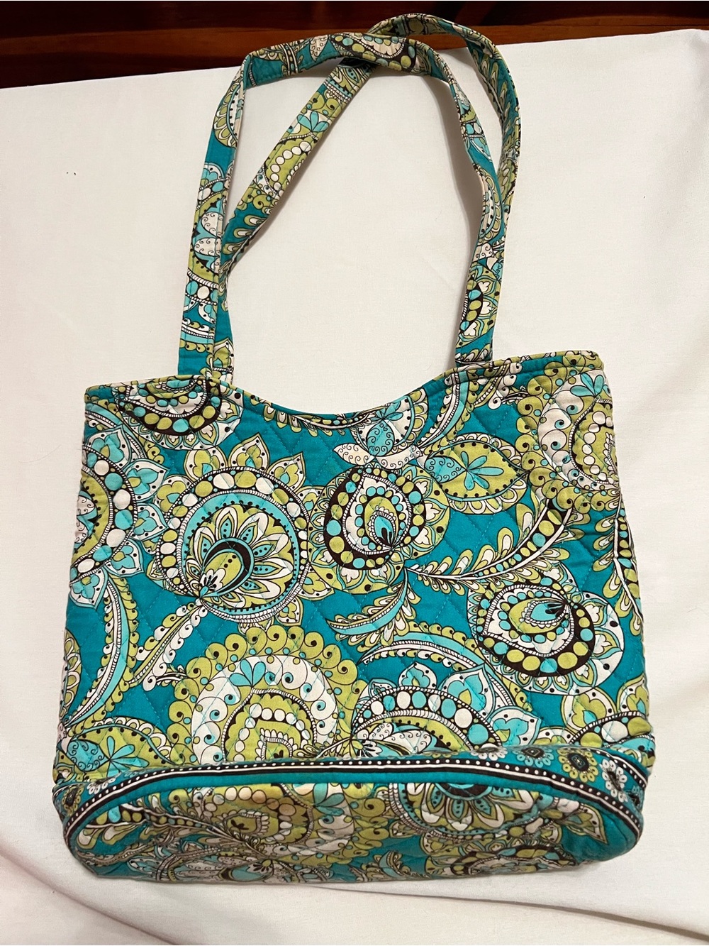 Vera Bradley Quilted Paisley Tote Bag in Teal and Lime - Designer Style